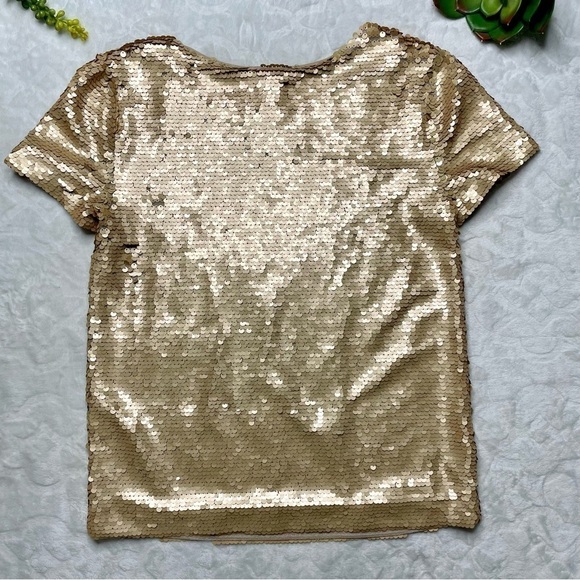 J. Crew Factory Matte Gold Full Sequin Short Sleeve T-Shirt Top Blouse NWT XXS - Picture 2 of 11